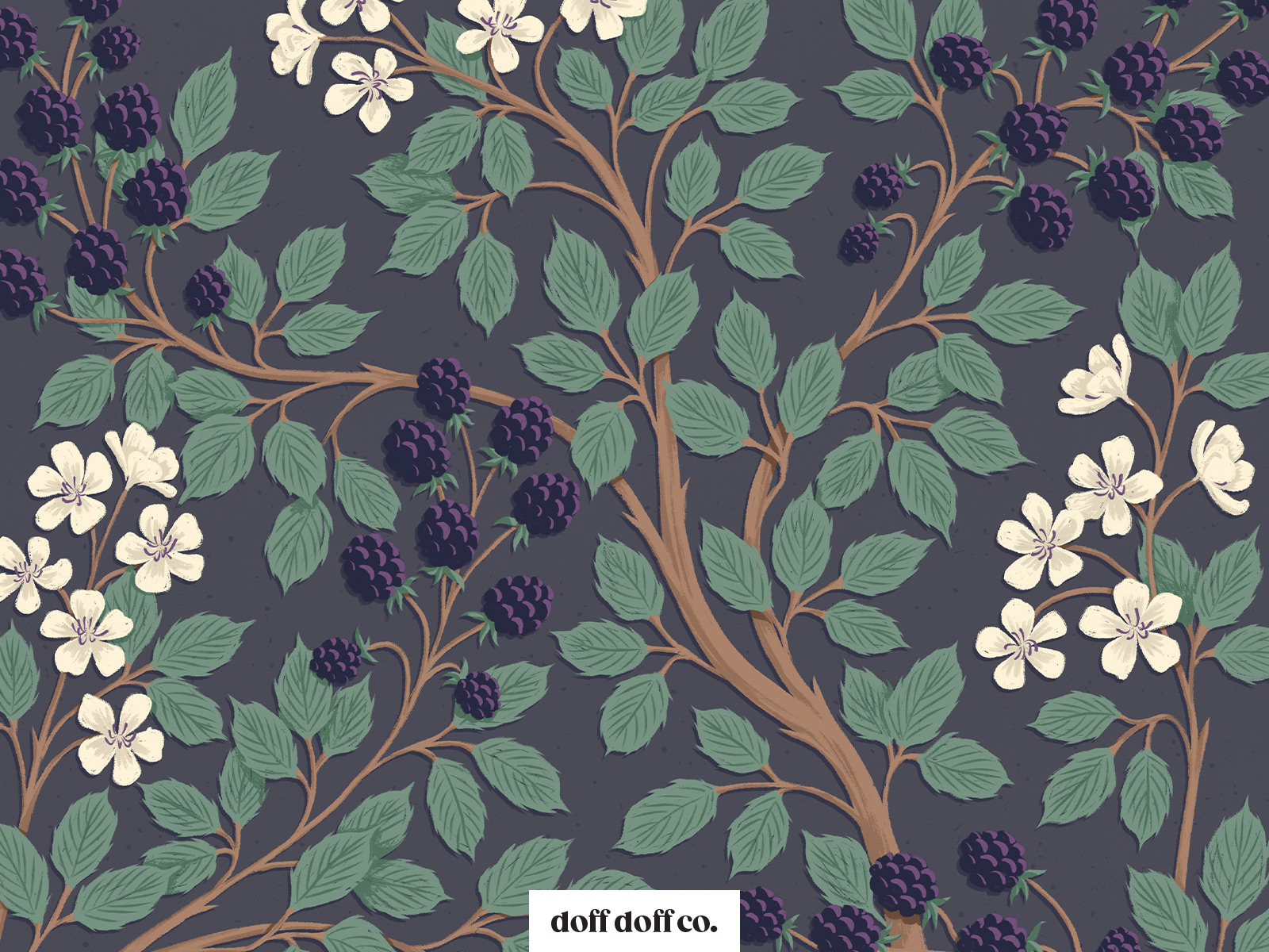 Blackberry Bush Trailing Floral blackberries craftsman fabric design illustration interior design repeating pattern surface design thorns trailing floral wallpaper