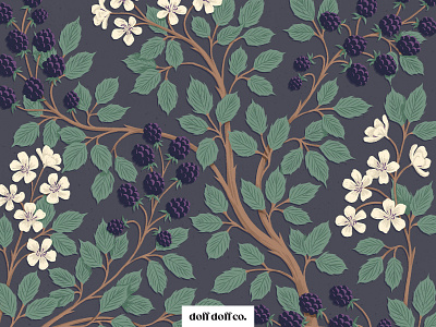 Blackberry Bush Trailing Floral blackberries craftsman fabric design illustration interior design repeating pattern surface design thorns trailing floral wallpaper