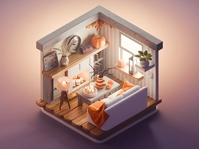 Autumn Room 3d autumn blender diorama fall illustration isometric mood render room