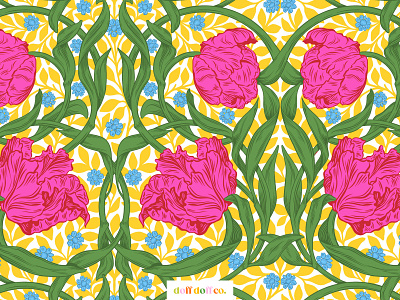 Pimpernell bright fabric floral pattern illustration licensing pimpernell pink repeating pattern surface design tulips upholstery vibrant wallpaper