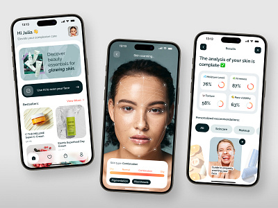 Skincare App ai skin scan app beauty recommendations concept customized beauty design makeup suggestions minimal personalized skincare skin analysis skin care products skin health skincare routine skincare tips ui ux