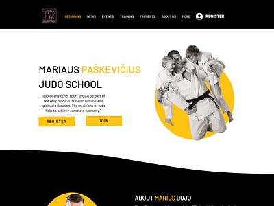 Judo website animation beautiful design branding illustration judo judo website karate website kungu fu website landing page motion graphics nice layout simple simple website website website design white website wix yellow website