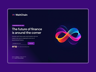 Waitlist page blockchain crypto framer framer template join landing page launch minimal modern saas sign up splash page template ui wait list waitilist waiting list web design website