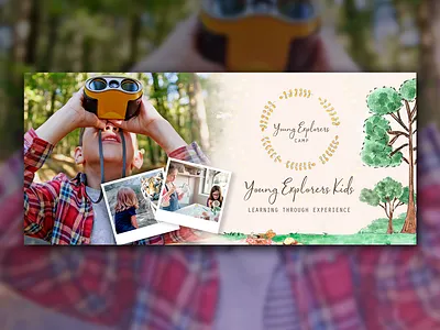 Young Explorers Camp ad advertising banner branding cover design graphic design header photo edit photoshop post social media