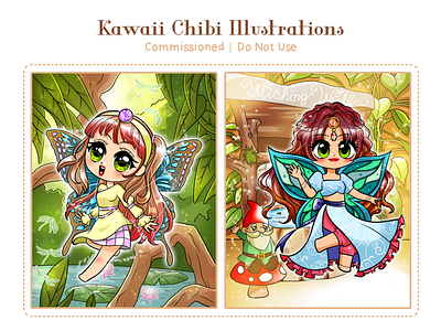 A Set of Kawaii Chibi Girls 2d 2d illustration anime character design chibi digital art kawaii poster