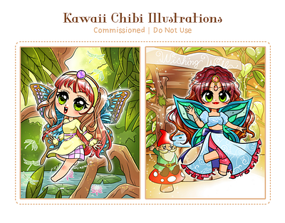 A Set of Kawaii Chibi Girls 2d 2d illustration anime character design chibi digital art kawaii poster