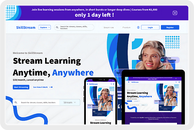 SkillStream / Product designs / UI/UX elearn elearn landing page figma framer graphic design landing page mockup motion graphics navigation product product design product development product visuals prototype ui uiux web development webflow website website design