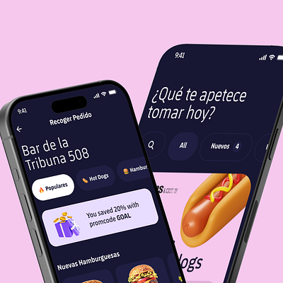 Food app app dark food pink ui