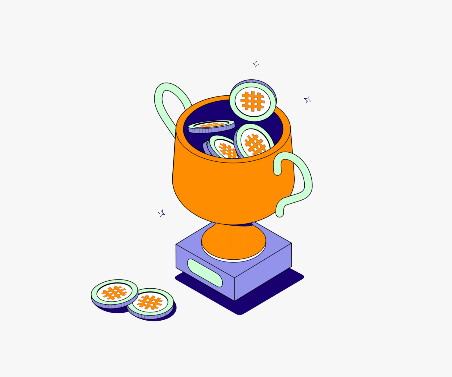 Waffle Pay - Dancing Cup 3d animation branding crypto cup dancing finance isometric line line art money motion graphics prize