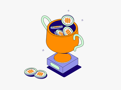 Waffle Pay - Dancing Cup 3d animation branding crypto cup dancing finance isometric line line art money motion graphics prize