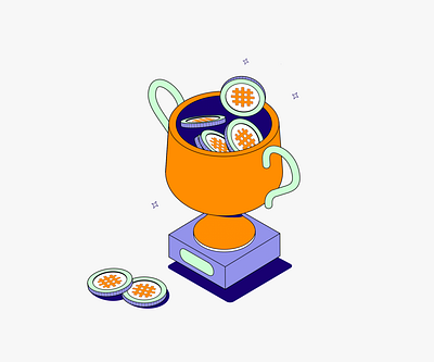 Waffle Pay - Dancing Cup 3d animation branding crypto cup dancing finance isometric line line art money motion graphics prize