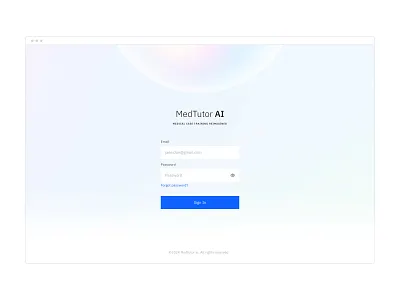 Login screen exploration for a medical case training AI app admin ai artificial intelligence bot chat dashboard enteprise healthcare inspiration login medical minimal product design saas software ui ux web app web design