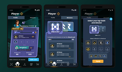 Missions UI Screen game missions mobile game player card quest seals ui