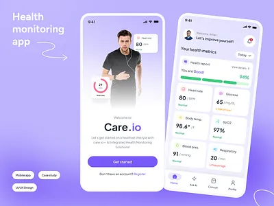 Health monitoring app afnan app case study clean clean ui dashboard fitness health health app ios log in minimal mobile navigation tracking trending ui ux