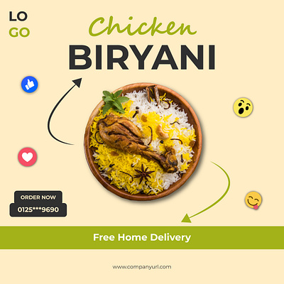 Social Media Post Design - Chicken Biryani artwork brand design brand identity branding creative design design graphic design illustration logo post design post designer poster poster desing social media social media design social media post social media post design social posts ui