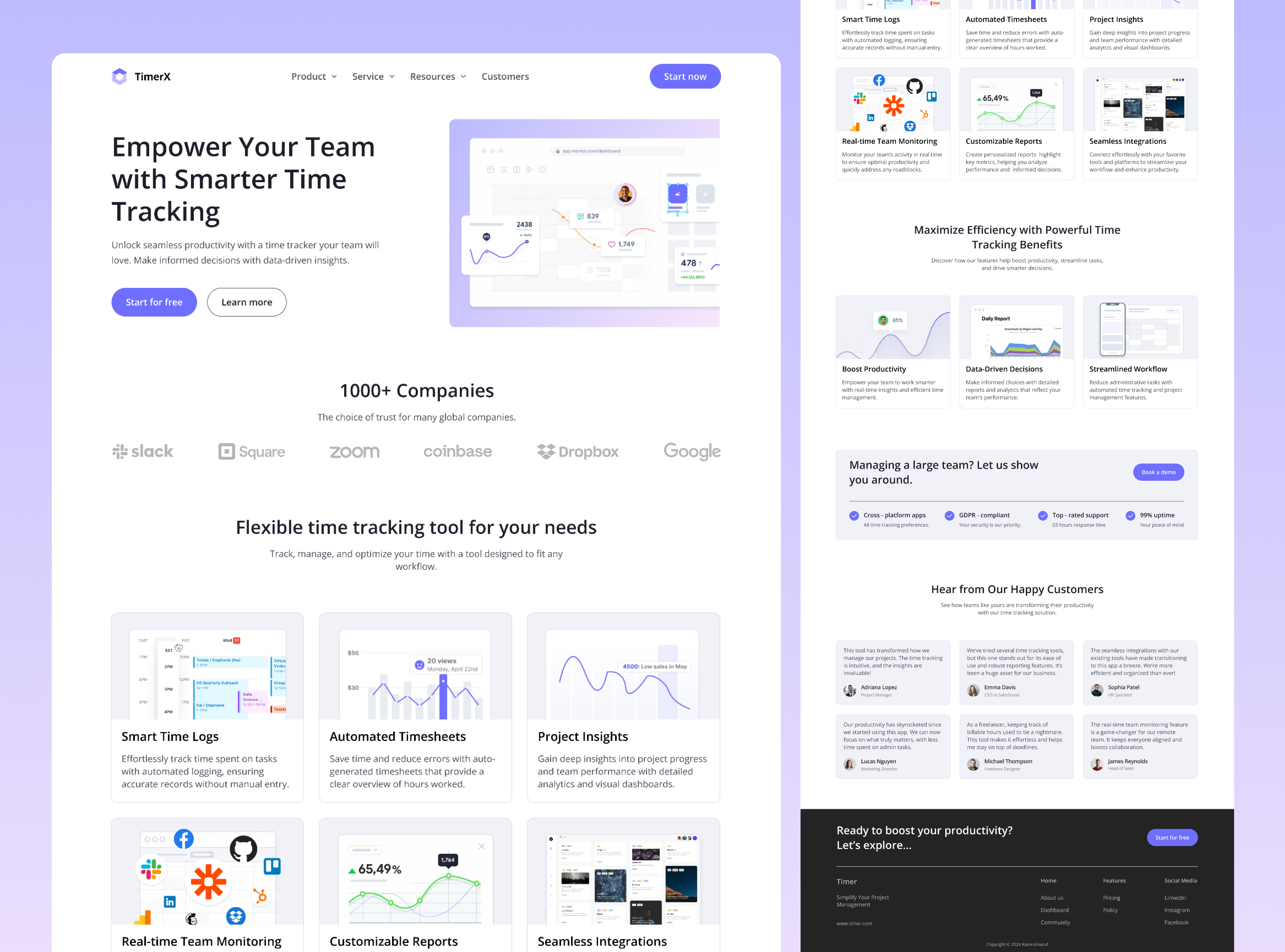 Smart Time Tracking SaaS Landing Page Design business software clean ui design inspiration digital product intuitive navigation landing page inspiration minimalistic design modern design product showcase productivity tools responsive design saas landing page saas ux saas website team productivity time tracking software uiux design user friendly design web development website design