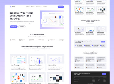 Smart Time Tracking SaaS Landing Page Design business software clean ui design inspiration digital product intuitive navigation landing page inspiration minimalistic design modern design product showcase productivity tools responsive design saas landing page saas ux saas website team productivity time tracking software uiux design user friendly design web development website design