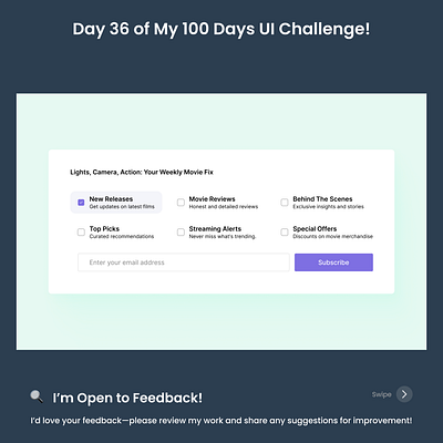 Day 36/100 - Newsletter Subscription branding design digital experience form graphic inspiration interaction interface landing mobile newsletter process product signup typography ui ux visual web