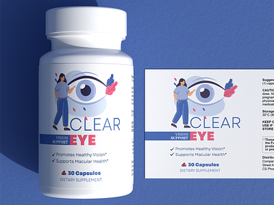 Clear Eye Vision Support Capsule Label design blue capsule packaging clear eye care eye treatment health care label design medical medicine packaging pink premium reticlear supplement vision support white