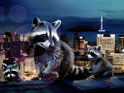 Racoon In The City illustration