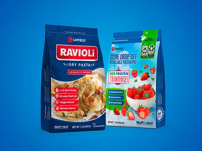 Layfield Ravioli & Eco Frozen Strawberries bag design branding design food design graphic design illustration label packaging product design vector