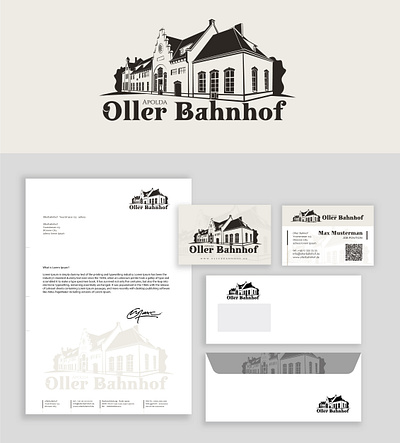 Logo & corporate identity for Oller Bahnhof a4 letterhead abstract logo art kovalenco brand identity branding business card corporate design creative logo custom logo design graphic design hand drawn logo illustration logo logotype symbolic logo vintage logo