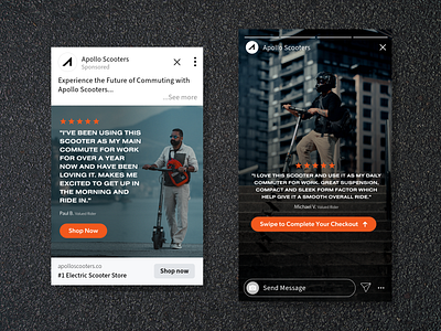 Apollo Scooters | Meta Ads advertising campaign commuters design digital design electric scooter facebook ads facebook feed facebook story graphic design instagram ads meta ads ppc marketing review scooter social ad social strategy testimonial ui ux
