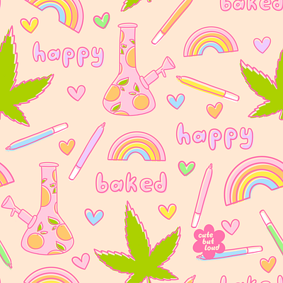 Happy Baked Pattern Illustration baked cannabis design happy illustration inclusive skateboard fashion