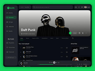 Spotify Redesign Concept app appdesign branding cleandesign darkdesign darkmode design graphic design illustration interactiondesign minimaldesign musicapp redesign typography ui uidesign ux uxdesign webdesign