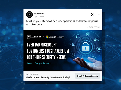 Avertium | LinkedIn Ad ad advertising booking branding consultation cta cyersecurity design facebook google graphic design landing page linkedin linkedin ad meta microsoft microsoft security ppc targeting ui