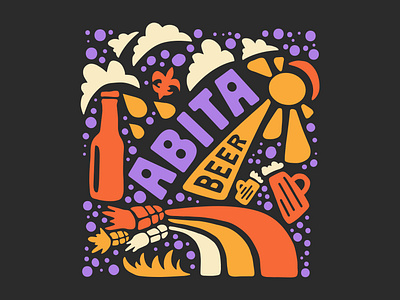 Abita Beer Merch Illustration/Design beer beer bottle beer can bourbon street branding brewery brewing company cheers farm fleur de lis hand drawn illustration jazz music label logo new orleans louisianna process sunshine vintage wheat grain