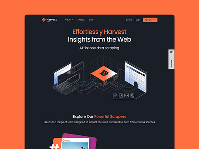 Harvest - Hero - Animation animation branding figma harvest harvest scraper hero hero section home page logo scraper tool ui uiux uiux design ux