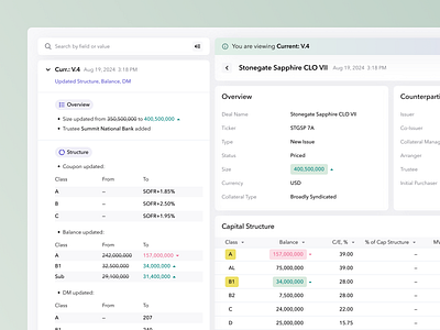 History side panel analytics components data visualization design system fintech design interaction design product design side panel tables track changes transaction history ui ux ux design versions web application