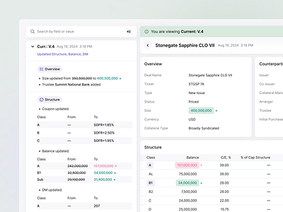 History side panel analytics components data visualization design system fintech design interaction design product design side panel tables track changes transaction history ui ux ux design versions web application