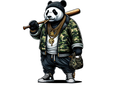 Gangsta Panda with Baseball Bat 3d animation branding graphic design logo motion graphics street art vector ui