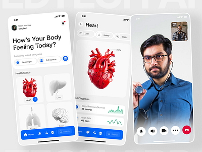 MedTech App UI ai app design aswwd health health app heart med app medicne medtech medtech app minimal mobile design musemind qclay startup stephen tech ui