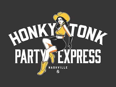 Honky Tonk Party Express - T-Shirt Design illustration logo merch nashville t shirt vintage