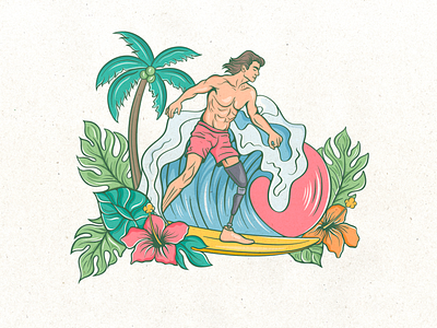 Waves for Everyone. Adaptive Surfing adaptive adaptive illustration adaptive surf adaptive surf illustration adaptive surfing bionic prosthesis illustration print surf surf illustration surf print surfing illustration suring t shirt print surf