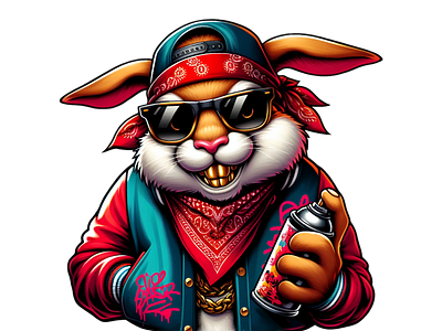 Hip-Hop Rabbit Vector Illustration with Bandana and Spray Can 3d animation branding graphic design logo motion graphics ui urban illustration