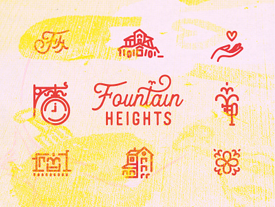 Fountain Heights Icons 4th avenue alabama birmingham brand identity branding change changemaker city civil rights design fh fountain heights iconography icons illustration logo map red screenprint social impact