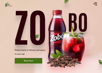 Zobo & Chill Landing Page UI Design app beverage branding clean design graphic design illustration landing page logo simple typography ui ux vector zobo