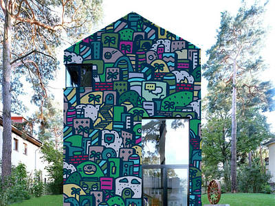 Fake house #1 digital doodle drawing house mural