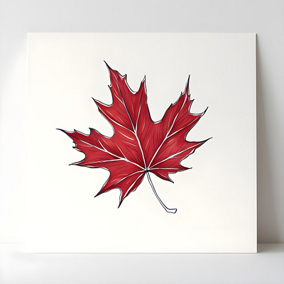 Minimalism Red Leaf Hand Draw Illustration hand draw illustration leaf red