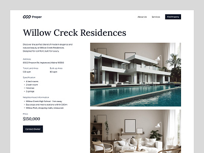 Minimal Property Finder Detail Page detail page landing page for property minimal minimal property minimal property detail page minimalist property product detail page product page prop property property detail page property landing page property uiux property web design property website ui uiux ux website design