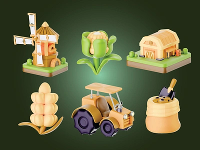 Farm and Agriculture 3d Icons Pack 3d icons pacl agriculture barn branding bundle corn farm graphic design icon illustration object seed tractor ui ux vector warehouse windmill