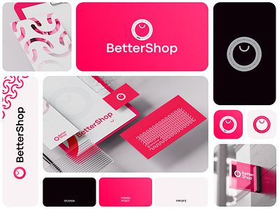 Better Shop app app icon bag better branding card circle circle logo design graphic design icon identity identity design letterhead logo pink red shop shop logo stationery