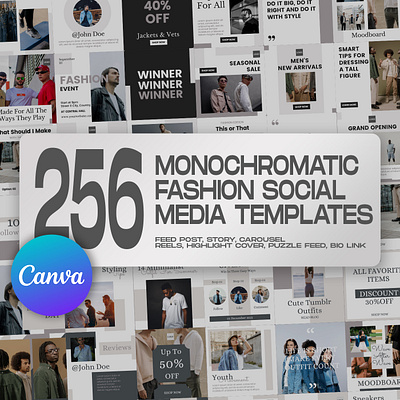 256 Monochromatic Fashion Social Media Templates canva template fashion instagram fashion social media graphic design instagram banner instagram feed instagram post instagram posts template instagram stories template instagram templates social media ads social media banner social media pack social media templates