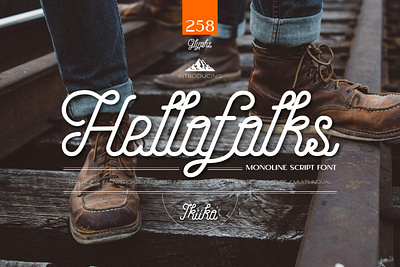 Hellofolks - Monoline Script Font adventure camp font header headline hiking lettering magazine monoline retro script title typeface typography vintage