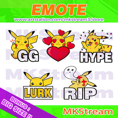 Emotes Pokemon Pikachu gg, love, hype, lurk & rip pack animated emotes anime cute design discord emoji emote emotes gg hype illustration love lurk pikachu pikachu emotes pokemon pokemon emotes rip stickers twitch emotes