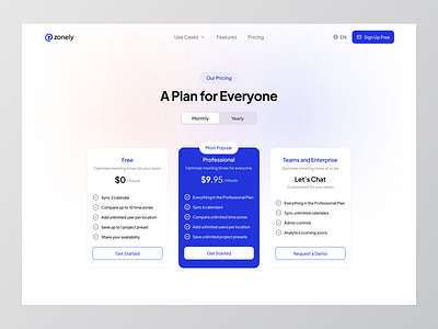 SAAS Zonely Pricing b2b b2c cansaas clean components dashboard design interface plan pricing pricing website saas saas agency saas design subscription ui ux web design websites